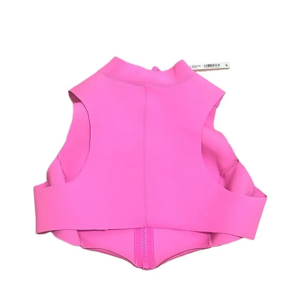 NWT SKIMS Sport Swim Scuba Mock Neck Zip Swim Top In Taffy Pink